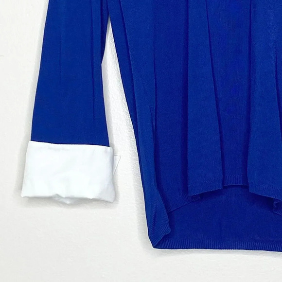 Talbots Blue White White Faux Layered Sweater Blouse Size L Long Sleeve Cuffs - Picture 3 of 11